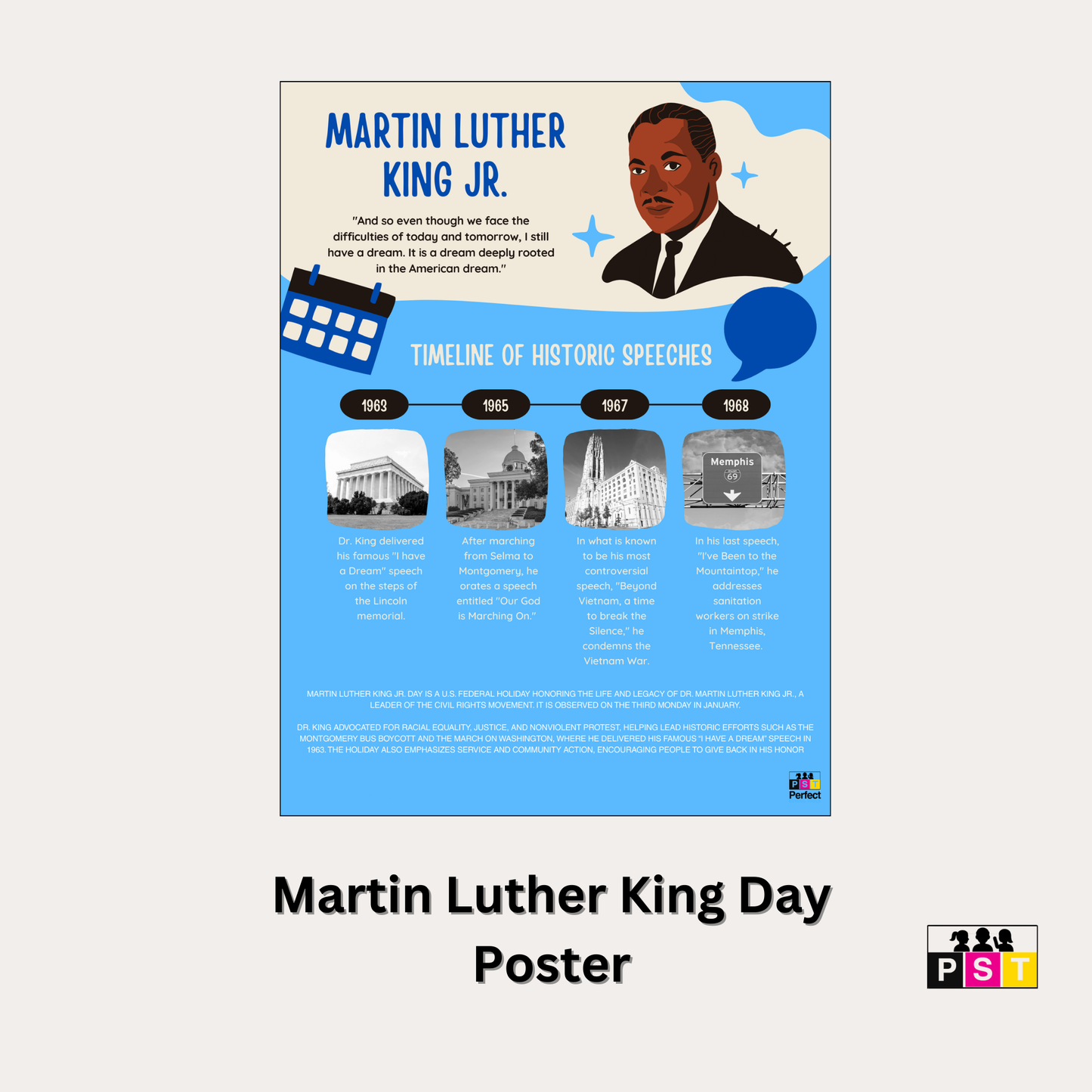 Free poster templete - School Posters - Martin Luther King Day - MLK Perfect School Tools