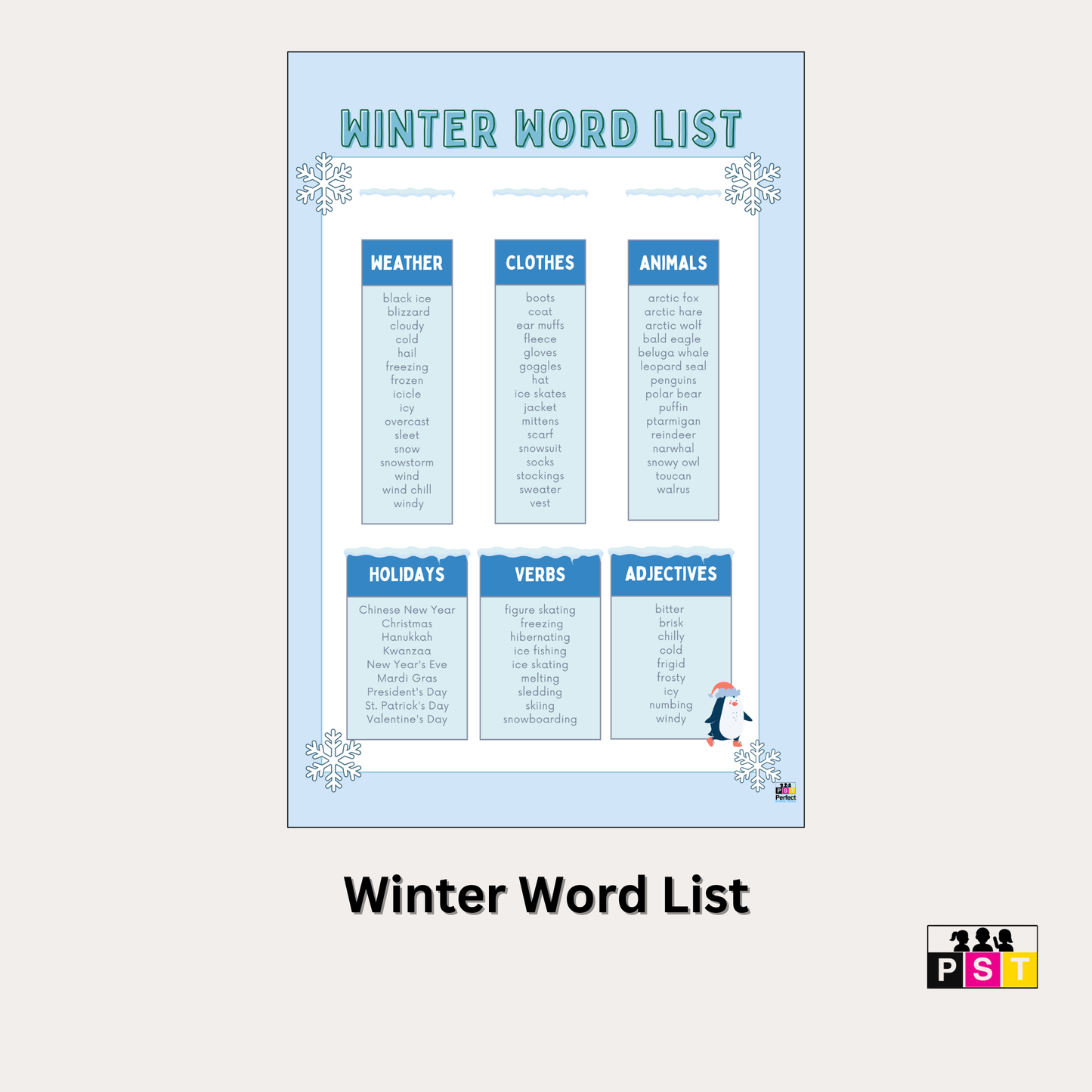 Free poster templete - School Posters - Winter Word List Perfect School Tools